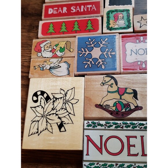 Wood Mounted Rubber Stamp Lot Christmas Card Making Paper Craft 21 Assorted - Picture 4 of 12